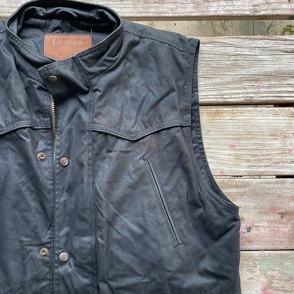 Fleece Lined Zip Up Button Down Vest by Outback Trading Co w/ Genuine Oilskin - Picture 2 of 7